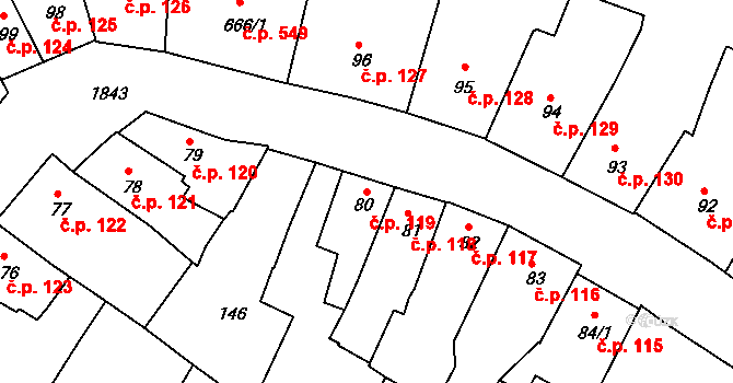 Slaný 119 na parcele st. 80 v KÚ Slaný, Katastrální mapa
