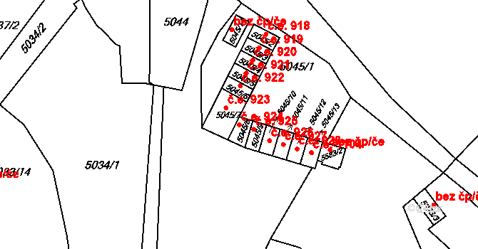 Znojmo 924 na parcele st. 5045/8 v KÚ Znojmo-město, Katastrální mapa