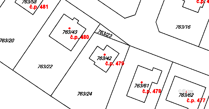 Kostomlaty nad Labem 479 na parcele st. 763/42 v KÚ Kostomlaty nad Labem, Katastrální mapa