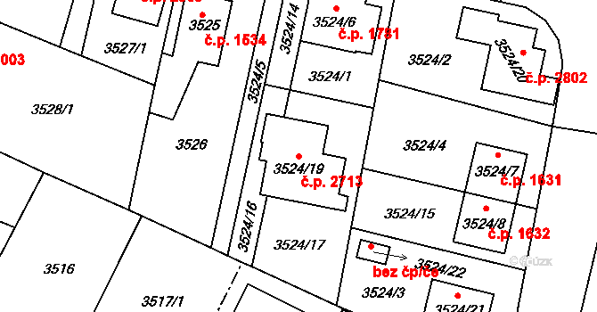 Horní Počernice 2713, Praha na parcele st. 3524/19 v KÚ Horní Počernice, Katastrální mapa
