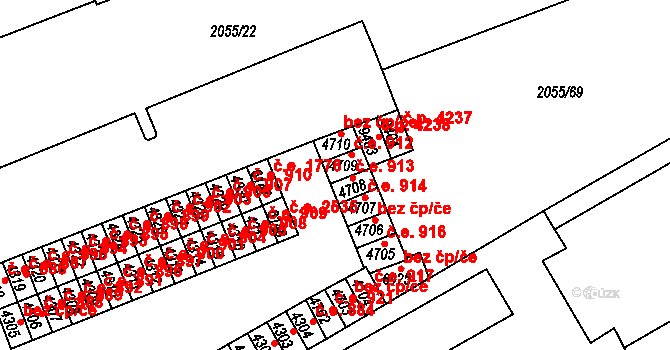 Hodonín 912 na parcele st. 4709 v KÚ Hodonín, Katastrální mapa