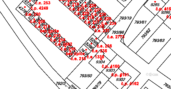 Hodonín 235 na parcele st. 5296 v KÚ Hodonín, Katastrální mapa