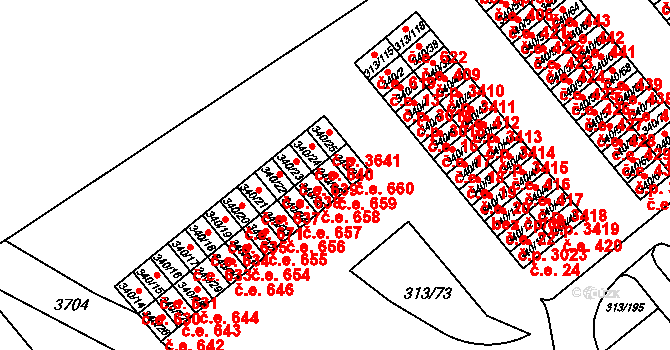 Vyškov-Předměstí 659, Vyškov na parcele st. 340/36 v KÚ Vyškov, Katastrální mapa