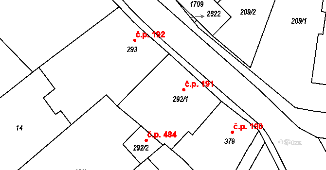 Horažďovice 191 na parcele st. 292/1 v KÚ Horažďovice, Katastrální mapa