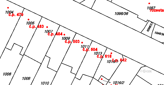 Benešov 504 na parcele st. 1011 v KÚ Benešov u Prahy, Katastrální mapa