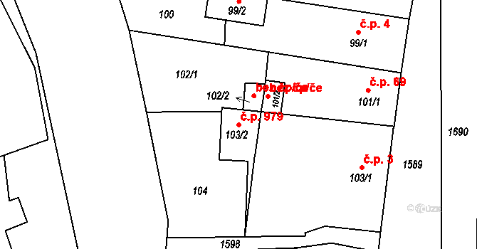 Hronov 979 na parcele st. 103/2 v KÚ Hronov, Katastrální mapa