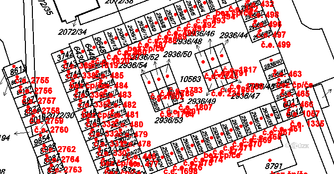 Hodonín 1807 na parcele st. 2936/51 v KÚ Hodonín, Katastrální mapa