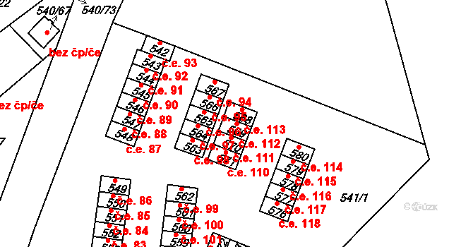 Újezdeček 112 na parcele st. 569 v KÚ Újezdeček, Katastrální mapa