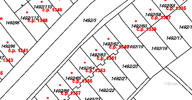 Bylnice 1351, Brumov-Bylnice na parcele st. 1492/63 v KÚ Bylnice, Katastrální mapa