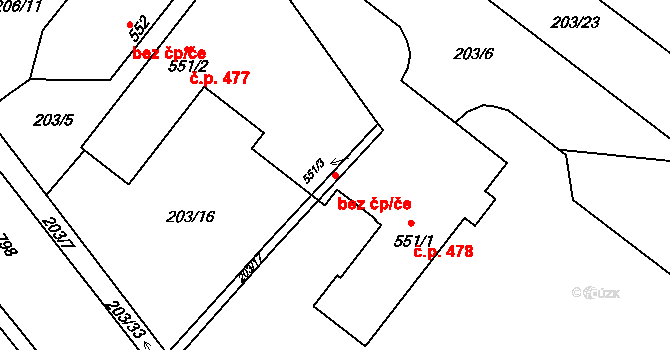 Smiřice 43016596 na parcele st. 551/3 v KÚ Smiřice, Katastrální mapa