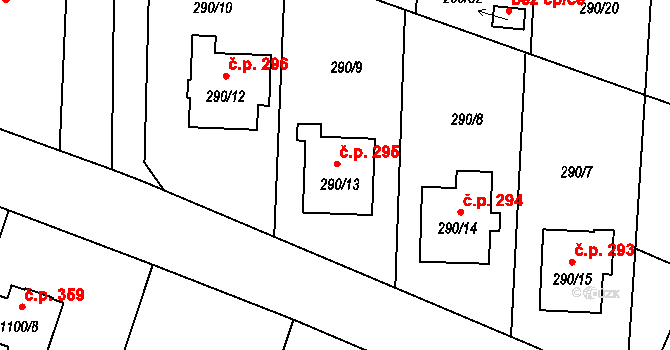 Oldřišov 295 na parcele st. 290/13 v KÚ Oldřišov, Katastrální mapa