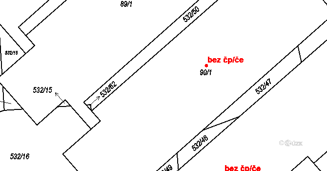Borotice 44463596 na parcele st. 90/1 v KÚ Dražetice II, Katastrální mapa