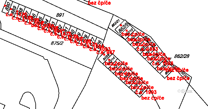 Chomutov 45047596 na parcele st. 862/8 v KÚ Chomutov I, Katastrální mapa