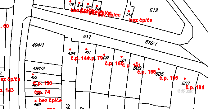 Hrušky 160 na parcele st. 499 v KÚ Hrušky u Brna, Katastrální mapa