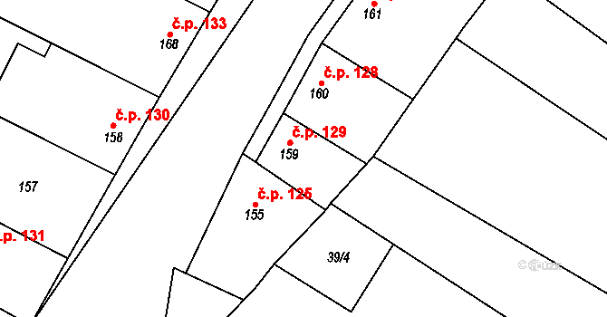 Drysice 129 na parcele st. 159 v KÚ Drysice, Katastrální mapa