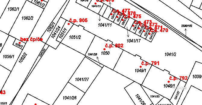 Bučovice 802 na parcele st. 1050 v KÚ Bučovice, Katastrální mapa