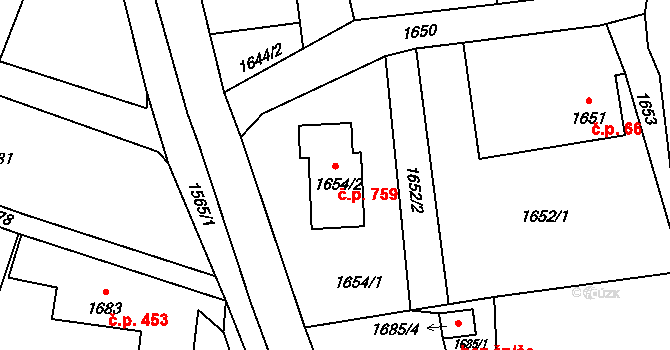 Rapotín 759 na parcele st. 1654/2 v KÚ Rapotín, Katastrální mapa