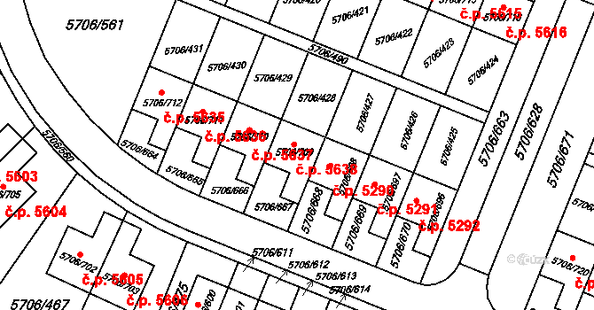 Jihlava 5638 na parcele st. 5706/709 v KÚ Jihlava, Katastrální mapa