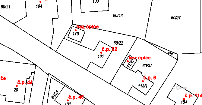 Vortová 92 na parcele st. 101 v KÚ Vortová, Katastrální mapa