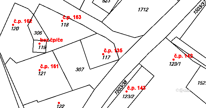 Rosice 135 na parcele st. 117 v KÚ Rosice u Chrasti, Katastrální mapa