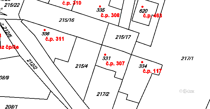 Byšice 307 na parcele st. 331 v KÚ Byšice, Katastrální mapa