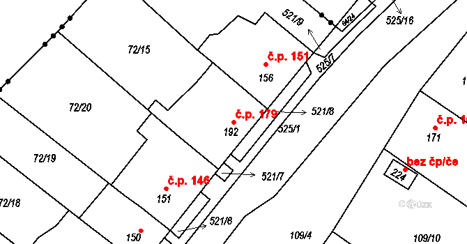 Minice 179, Kralupy nad Vltavou na parcele st. 192 v KÚ Minice u Kralup nad Vltavou, Katastrální mapa
