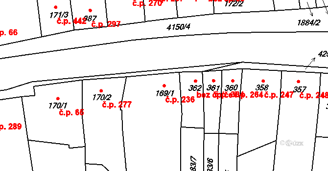 Kožlany 236 na parcele st. 169/1 v KÚ Kožlany, Katastrální mapa
