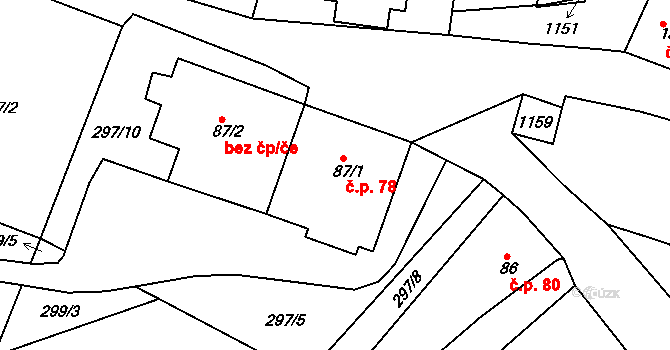 Skořice 78 na parcele st. 87/1 v KÚ Skořice, Katastrální mapa