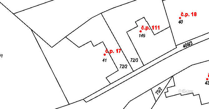 Velký Třebešov 17 na parcele st. 41 v KÚ Velký Třebešov, Katastrální mapa