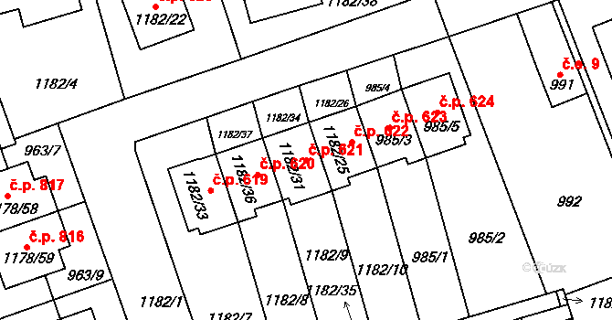 Tlučná 621 na parcele st. 1182/31 v KÚ Tlučná, Katastrální mapa
