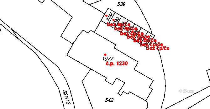 Náchod 1230 na parcele st. 1077 v KÚ Náchod, Katastrální mapa