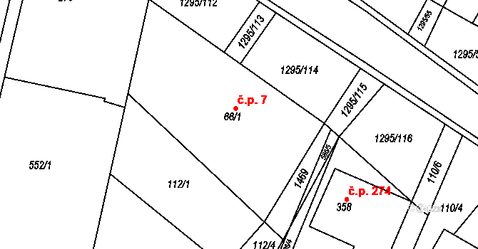 Dolní Roveň 7 na parcele st. 66/1 v KÚ Dolní Roveň, Katastrální mapa