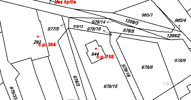 Mořkov 755 na parcele st. 944 v KÚ Mořkov, Katastrální mapa