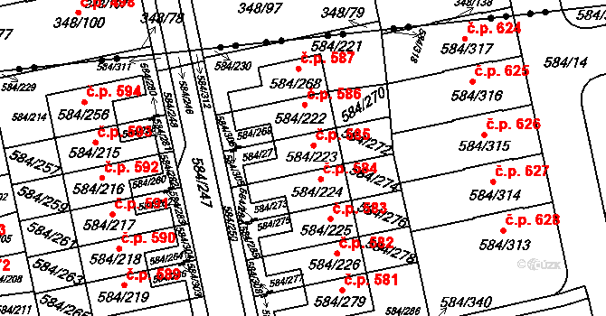 Dolní Měcholupy 585, Praha na parcele st. 584/223 v KÚ Dolní Měcholupy, Katastrální mapa