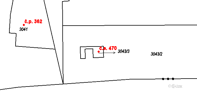 Frýdlant 470, Frýdlant nad Ostravicí na parcele st. 3043/3 v KÚ Frýdlant nad Ostravicí, Katastrální mapa