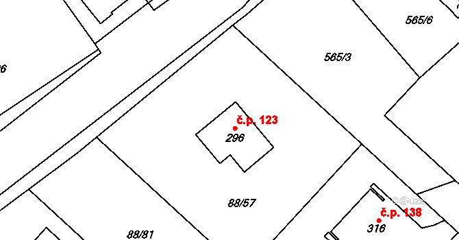 Kladruby 123 na parcele st. 296 v KÚ Kladruby u Teplic, Katastrální mapa