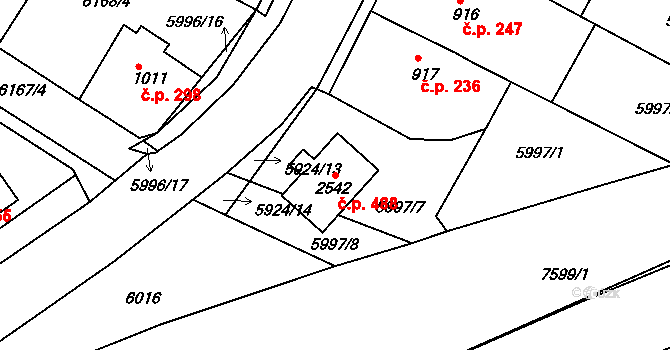Telč-Štěpnice 488, Telč na parcele st. 2542 v KÚ Telč, Katastrální mapa