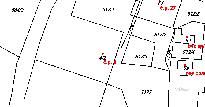 Jílovec 1, Fulnek na parcele st. 4/2 v KÚ Jílovec, Katastrální mapa