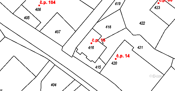 Olbramice 16 na parcele st. 416 v KÚ Olbramice, Katastrální mapa