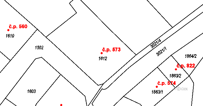 Štramberk 573 na parcele st. 1612 v KÚ Štramberk, Katastrální mapa