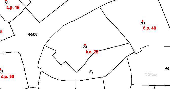 Louňová 22 na parcele st. 24 v KÚ Louňová, Katastrální mapa