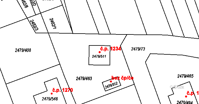 Třemošná 1234 na parcele st. 2479/511 v KÚ Třemošná, Katastrální mapa