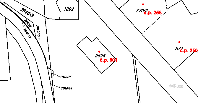 Hranice IV-Drahotuše 601, Hranice na parcele st. 2524 v KÚ Drahotuše, Katastrální mapa