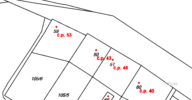 Bílenec 43, Petrohrad na parcele st. 50 v KÚ Bílenec, Katastrální mapa