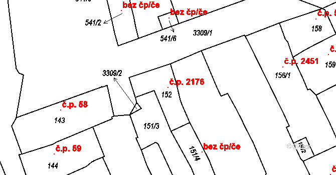Pelhřimov 2176 na parcele st. 152 v KÚ Pelhřimov, Katastrální mapa