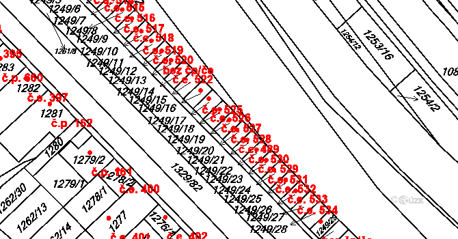 Hustopeče 528 na parcele st. 1249/19 v KÚ Hustopeče u Brna, Katastrální mapa