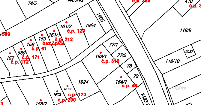 Kvasice 310 na parcele st. 163/1 v KÚ Kvasice, Katastrální mapa