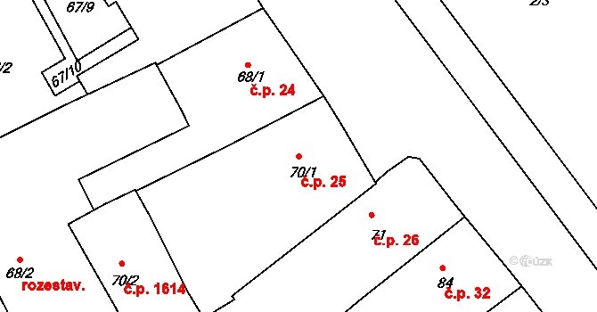 Holešov 25 na parcele st. 70/1 v KÚ Holešov, Katastrální mapa