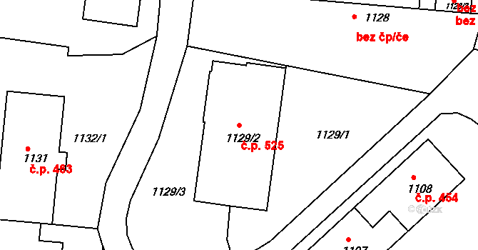 Plumlov 525 na parcele st. 1129/2 v KÚ Plumlov, Katastrální mapa