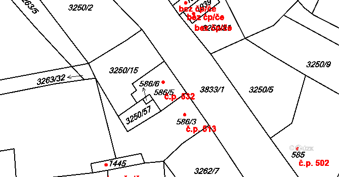 Dobřany 532 na parcele st. 586/5 v KÚ Dobřany, Katastrální mapa